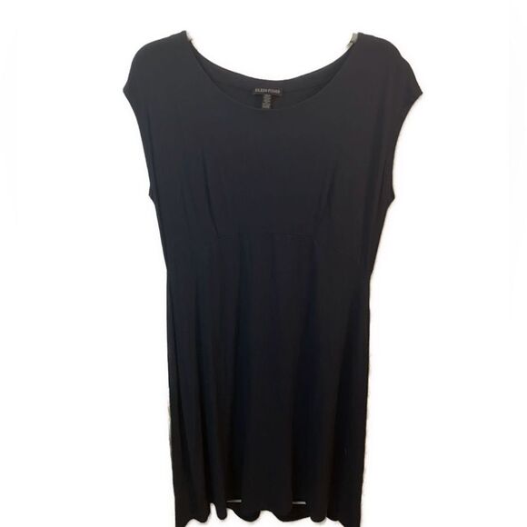 Eileen Fisher Boat Neck Stretch Jersey Knee Length Navy Dress- Size Small‎ - Picture 1 of 4